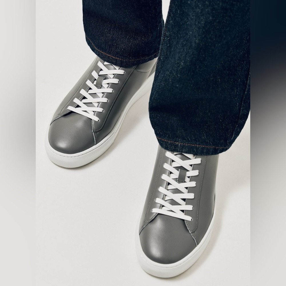 NIB REISS Finley Leather Low-Top Trainers in Graphite Grey